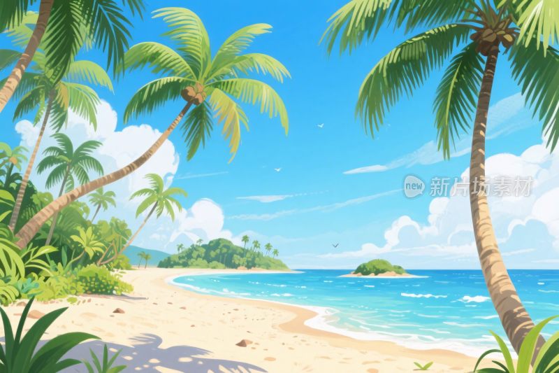 夏日海边插画风景