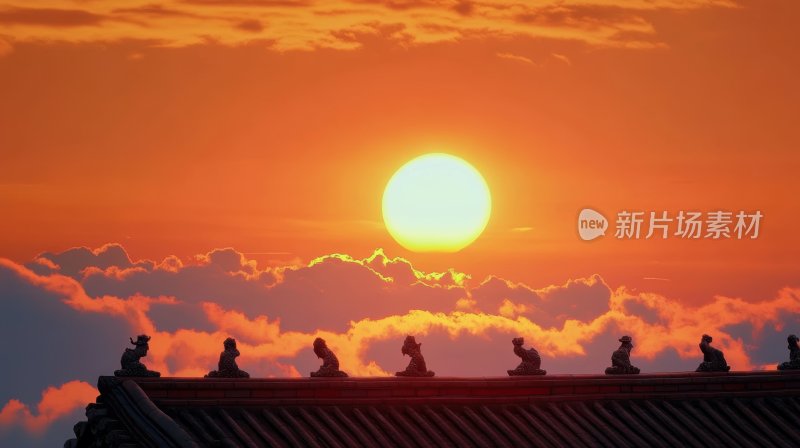 日出日落屋顶屋檐早晨夕阳朝阳晚霞