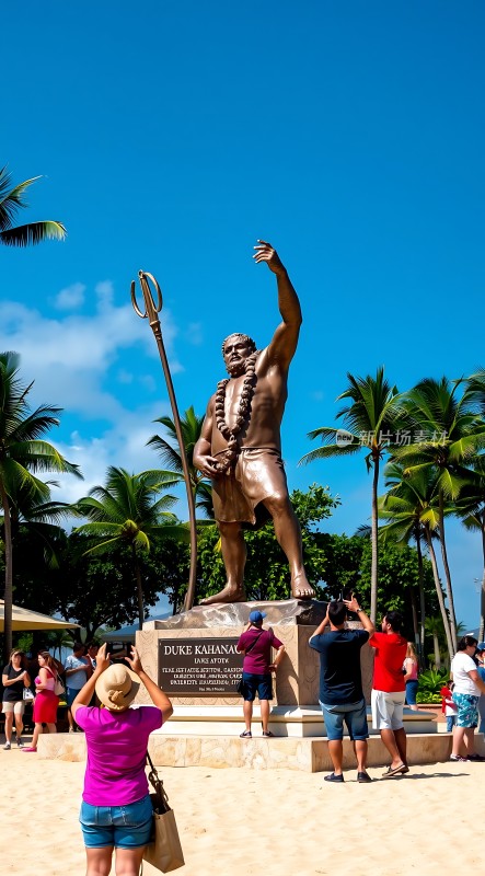 夏威夷海滩上的杜克·卡哈纳莫库雕像