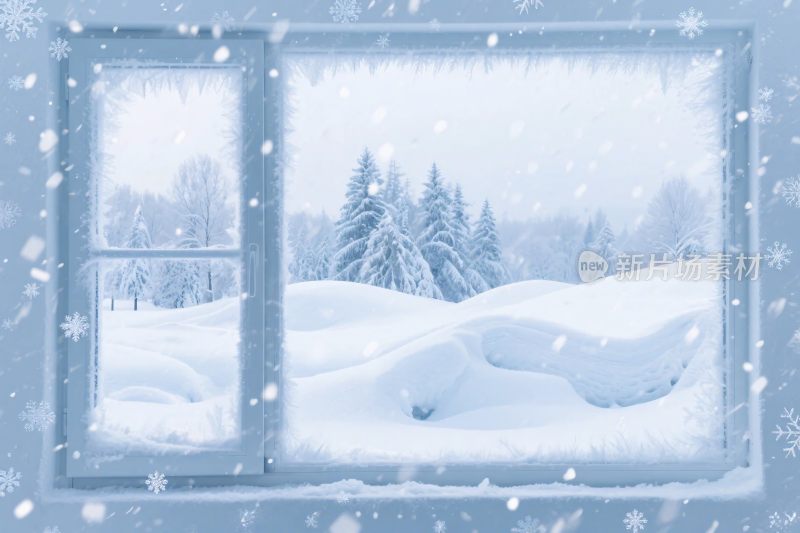 冬季雪景窗外插画