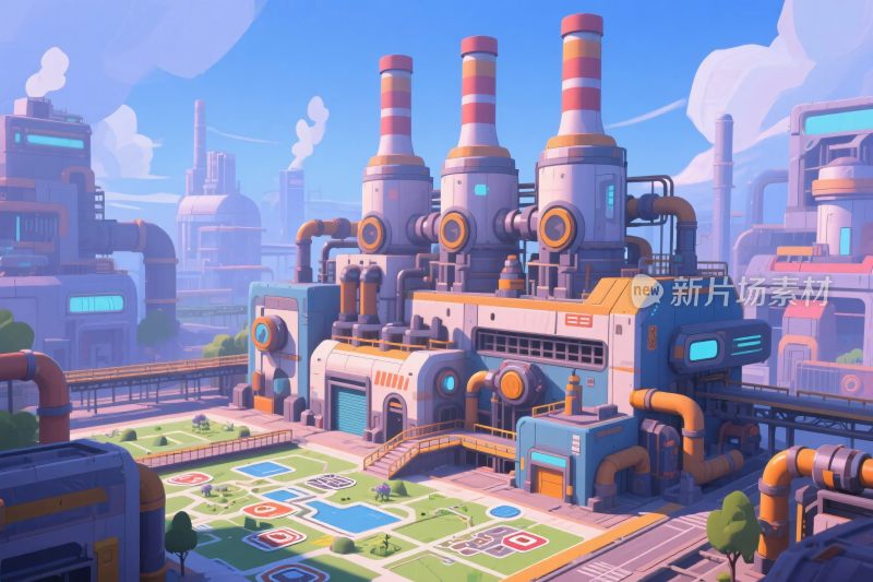 卡通工业设施场景插画