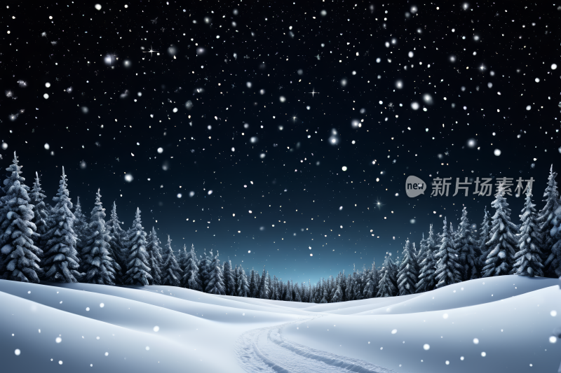 雪夜景小路穿过雪覆盖的树木高清背景图片