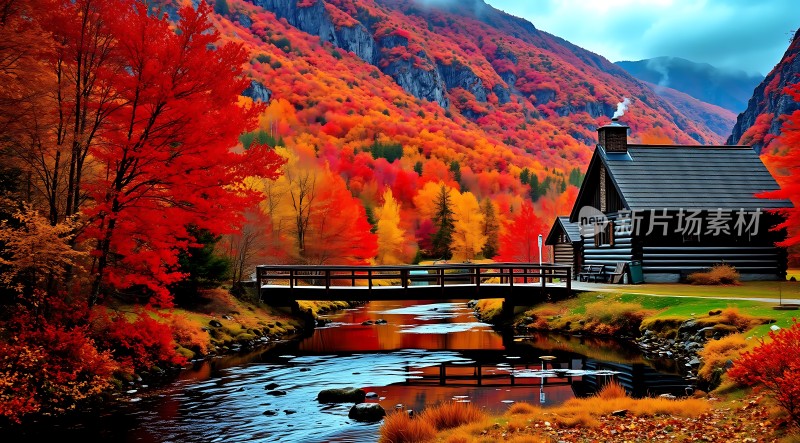 秋日山间小木屋