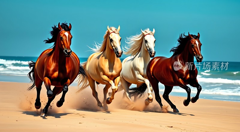 骏马奔腾海滩上风驰电掣显神采