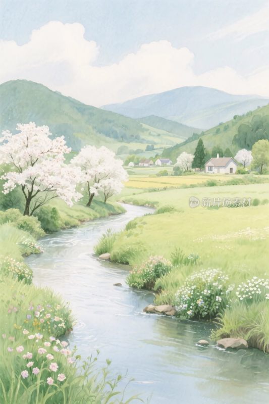 山水田园风景插画