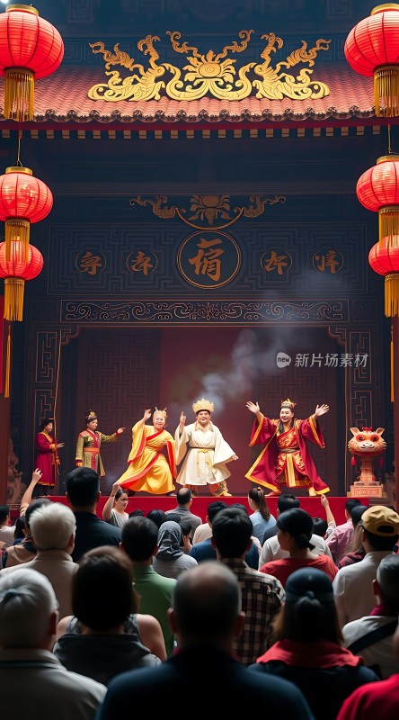 春节庙会传统戏剧表演吸引观众目光