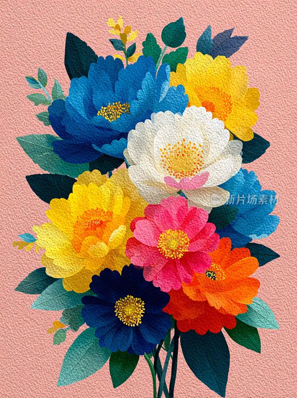 多彩花卉插画图案