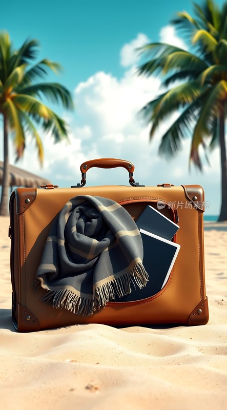 沙滩上的旅行箱