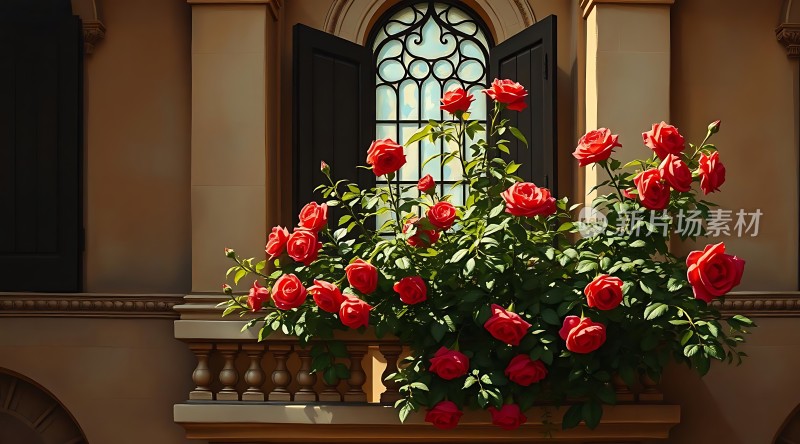 窗前玫瑰盛开