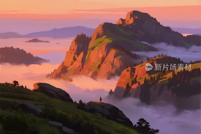 山水云雾风景插画