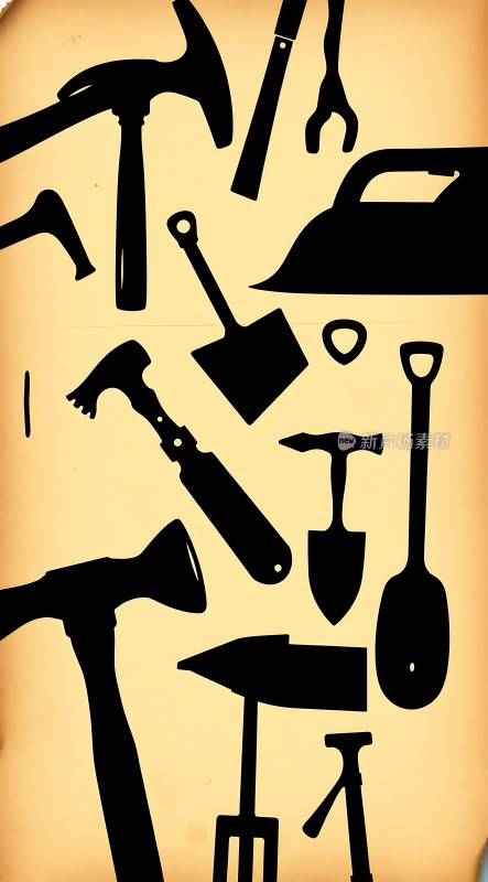 工具剪影锤子、铲子、扳手等