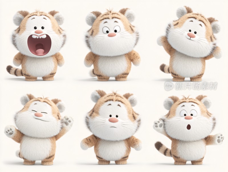 可爱卡通小老虎多样表情展示