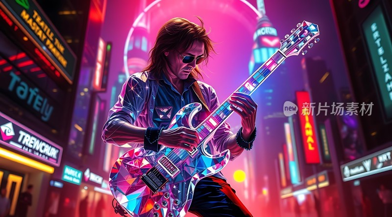 霓虹吉他手夜幕下的摇滚传奇