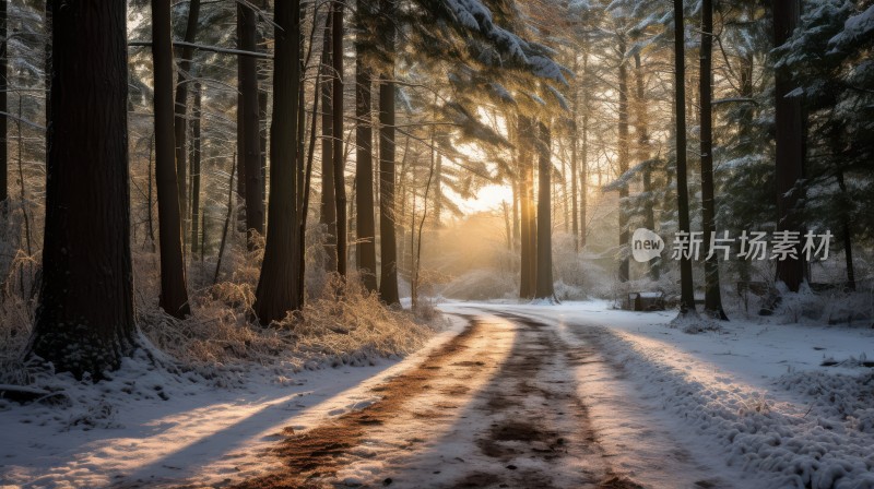 冬日雪后的森林小路