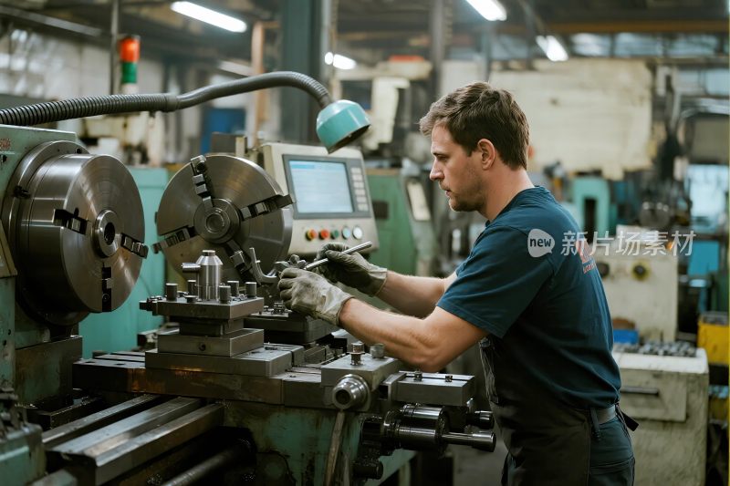 工厂内工人操作机床
