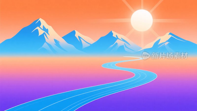 山间蜿蜒公路插画风景