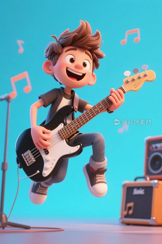 卡通角色弹吉他场景