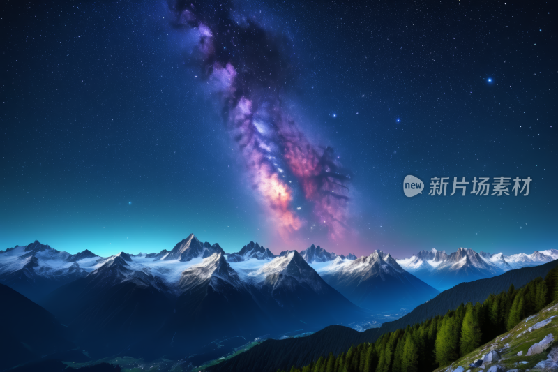 星空夜空有山脉和乳白色般的星系风景图片