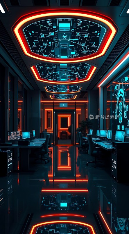 科技感十足的会议室未来主义风格设计充满科幻色彩