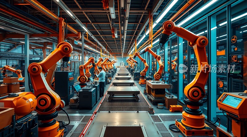 智能工厂橙色机器人生产线