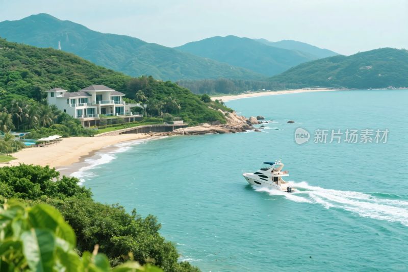 海边游艇与山间别墅风景