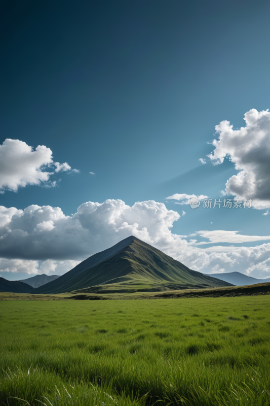 一大片草地一座高山清风景图片