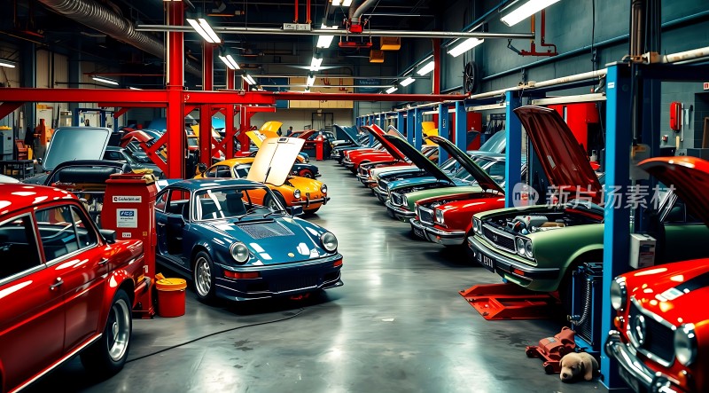 经典车库里色彩斑斓的经典汽车