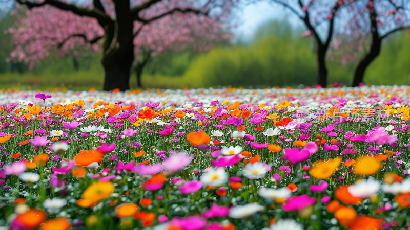 春天五彩缤纷烂漫花田