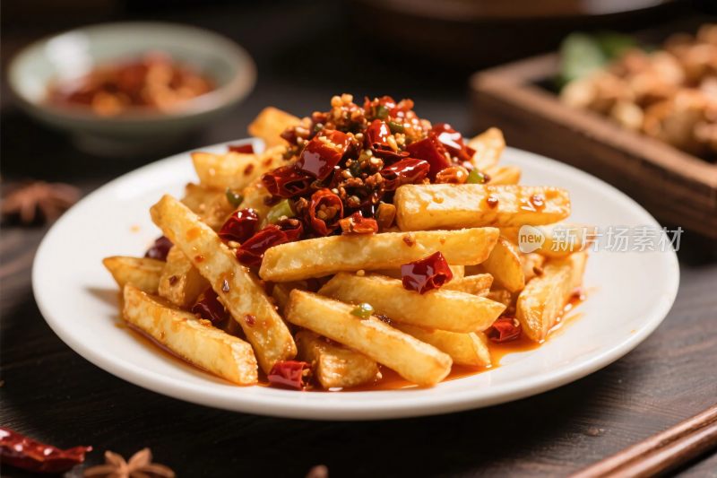 一盘美味的香辣土豆条