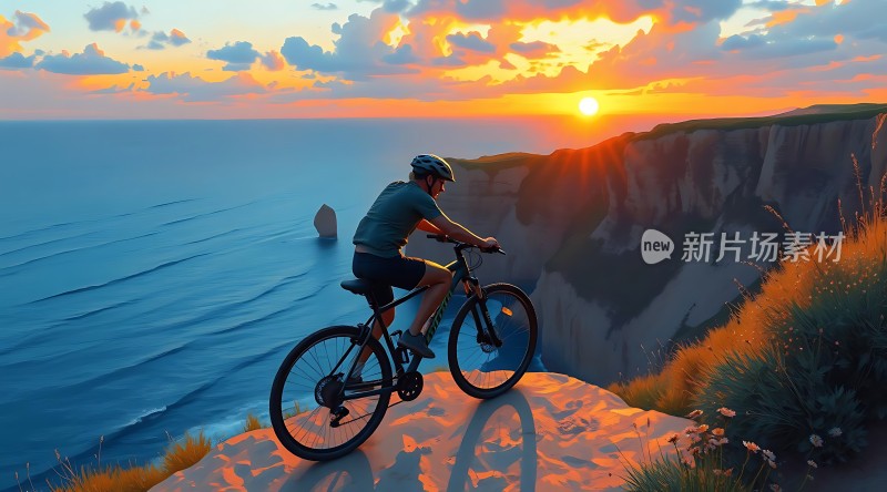 骑行者与日落美景