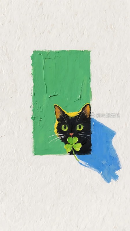 黑猫叼着四叶草
