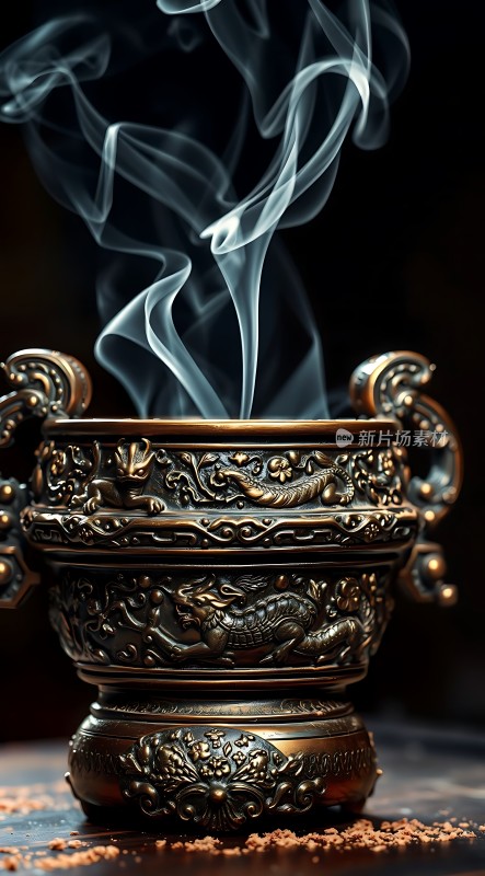 金铜香炉升腾烟雾