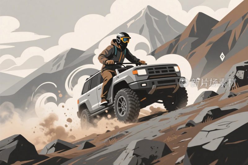 越野者驾驶越野车翻山越岭