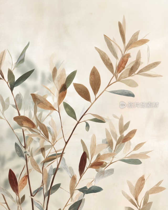 手绘风格植物枝叶插画