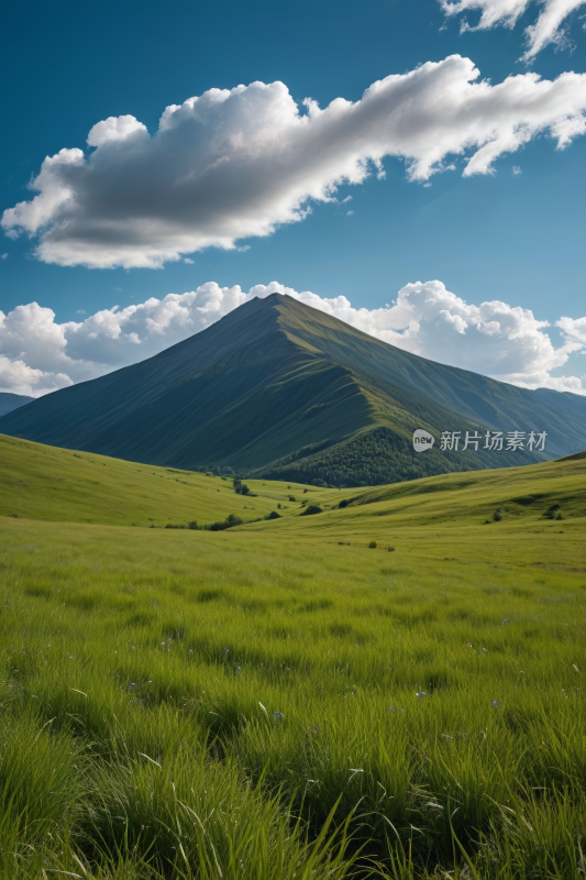 一片草地一座高山清风景摄影图片