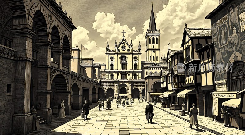 中世纪欧洲小镇风光