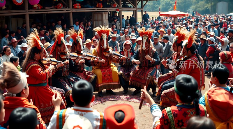 民族服饰表演观众围观