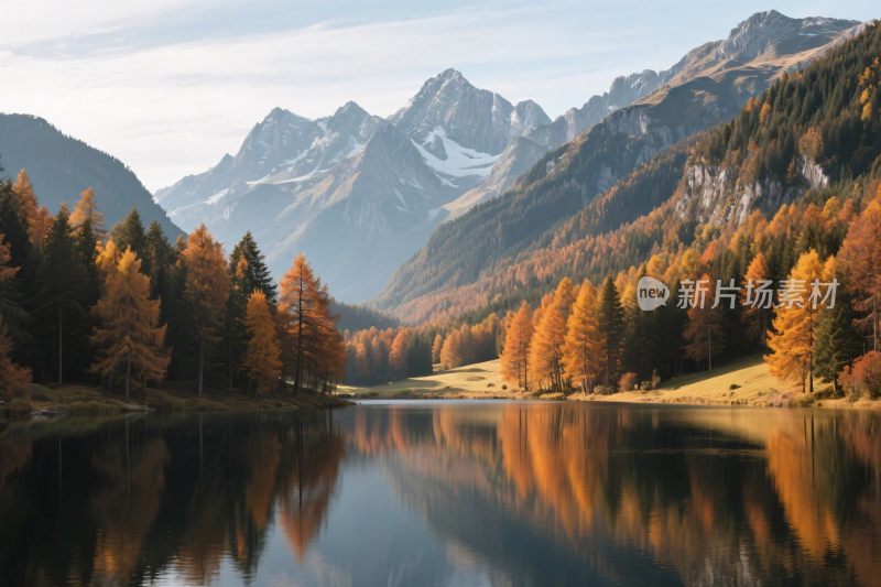 秋日山间湖泊美景