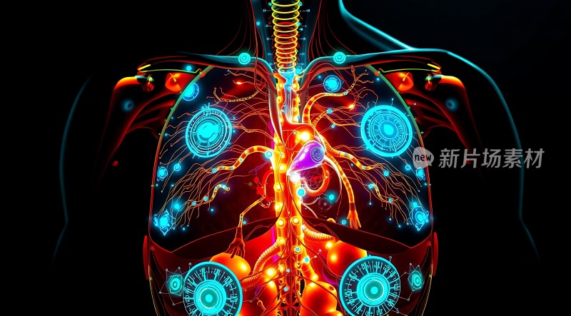 人体内部器官与神经系统的复杂结构图