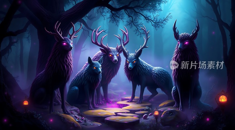 神秘森林中的奇幻鹿群