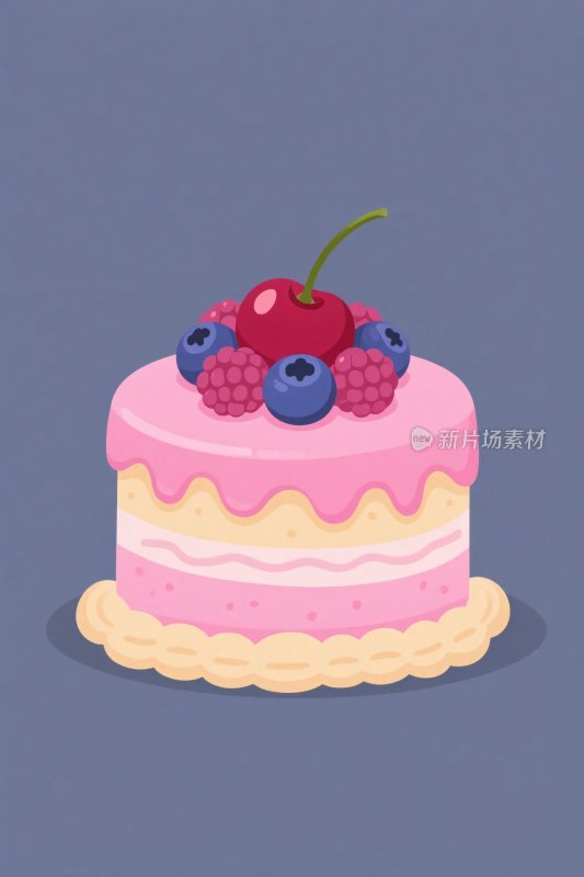 粉色奶油水果蛋糕插画