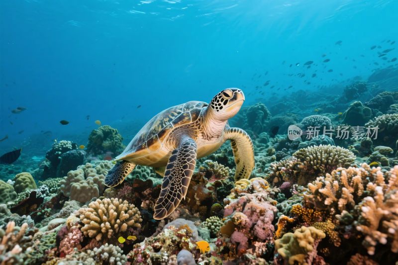 海龟与珊瑚礁水下景观