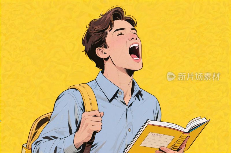 背着书包少年欢呼插画