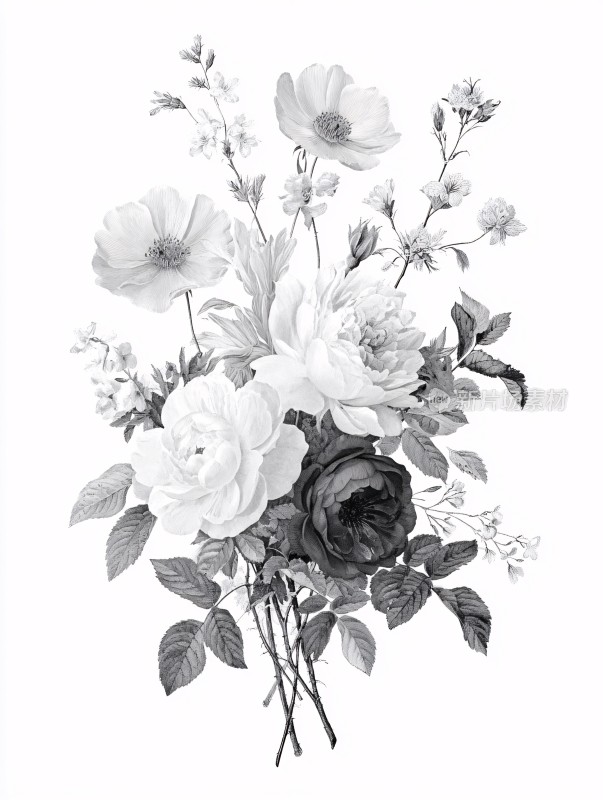黑白花卉插画
