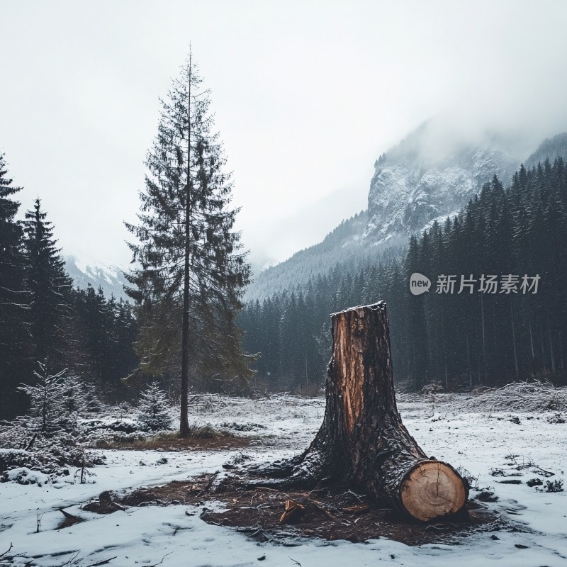 冬天雪地一颗落叶松