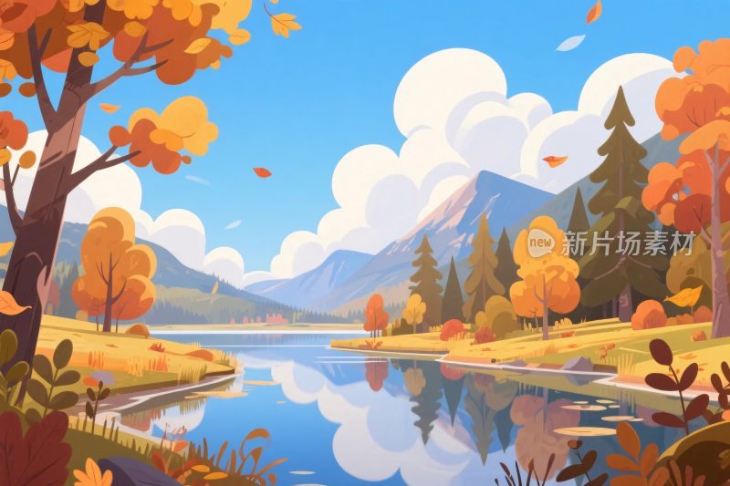 秋季山水风景插画