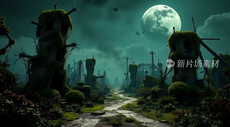 废弃城市中的神秘月光