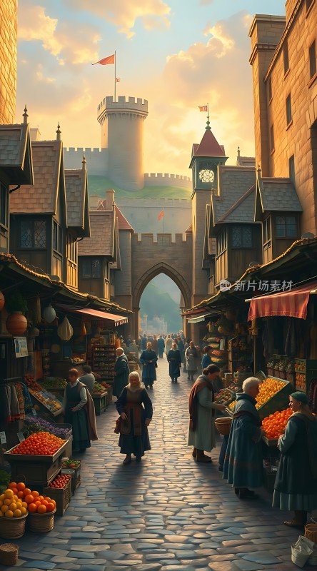 中世纪小镇集市