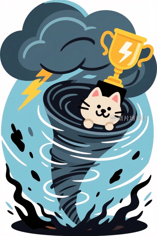卡通猫咪龙卷风获奖插画