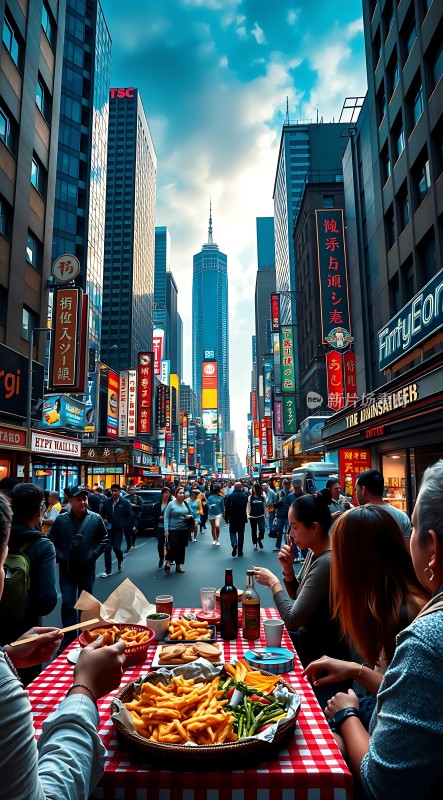 繁华都市街头美食盛宴